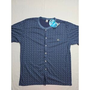 Geordi Pajama Shirt Men's Large Blue Allover Print Short Sleeve‎ Sleepwear NWT